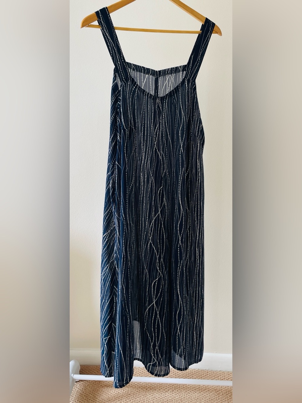 Women’s Navy Blue White Pearl Printed Flowy Long Summer Dress 2XL 3XL XXXL